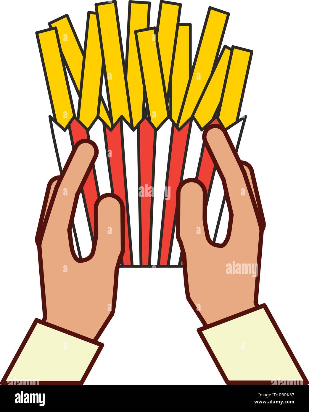 hands holding french fries fast food Stock Vector