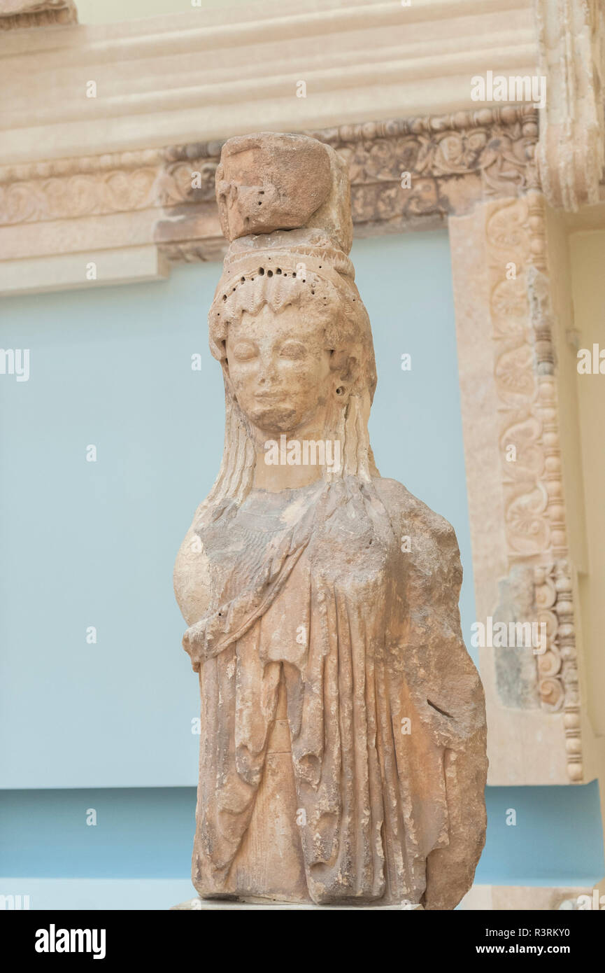 Upper torso of the south caryatid of the Siphnian treasury, Delphi ...