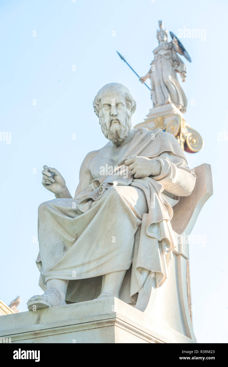 Statue of Plato and Athena, Academy of Athens, Athens, Greece Stock Photo