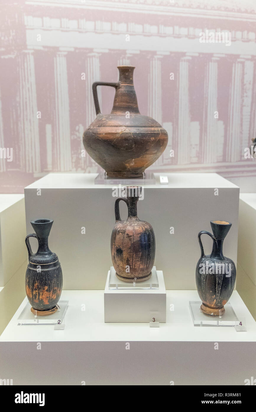 Drinking vessels, Olympia Museum, Olympia, Greece Stock Photo