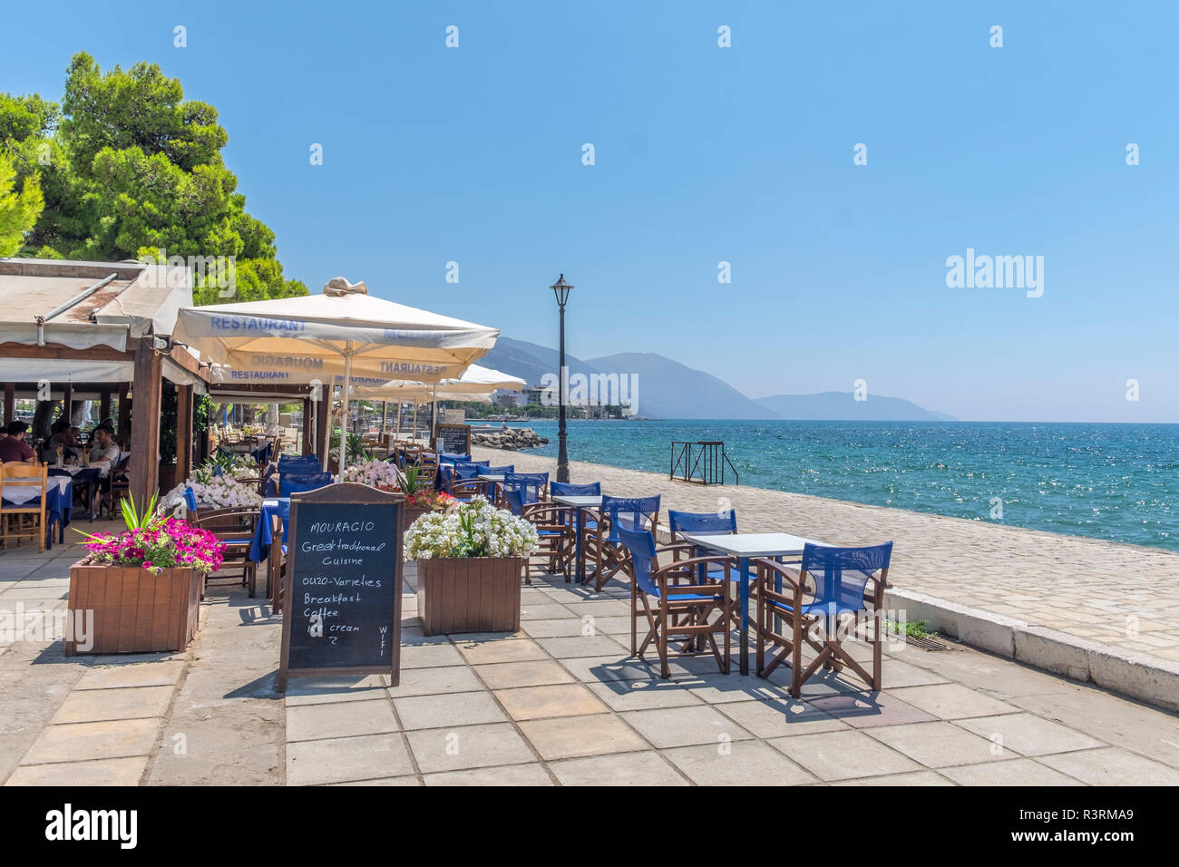 Restaurant Mouraglo, Gulf of Itea, Delphi, Greece Stock Photo