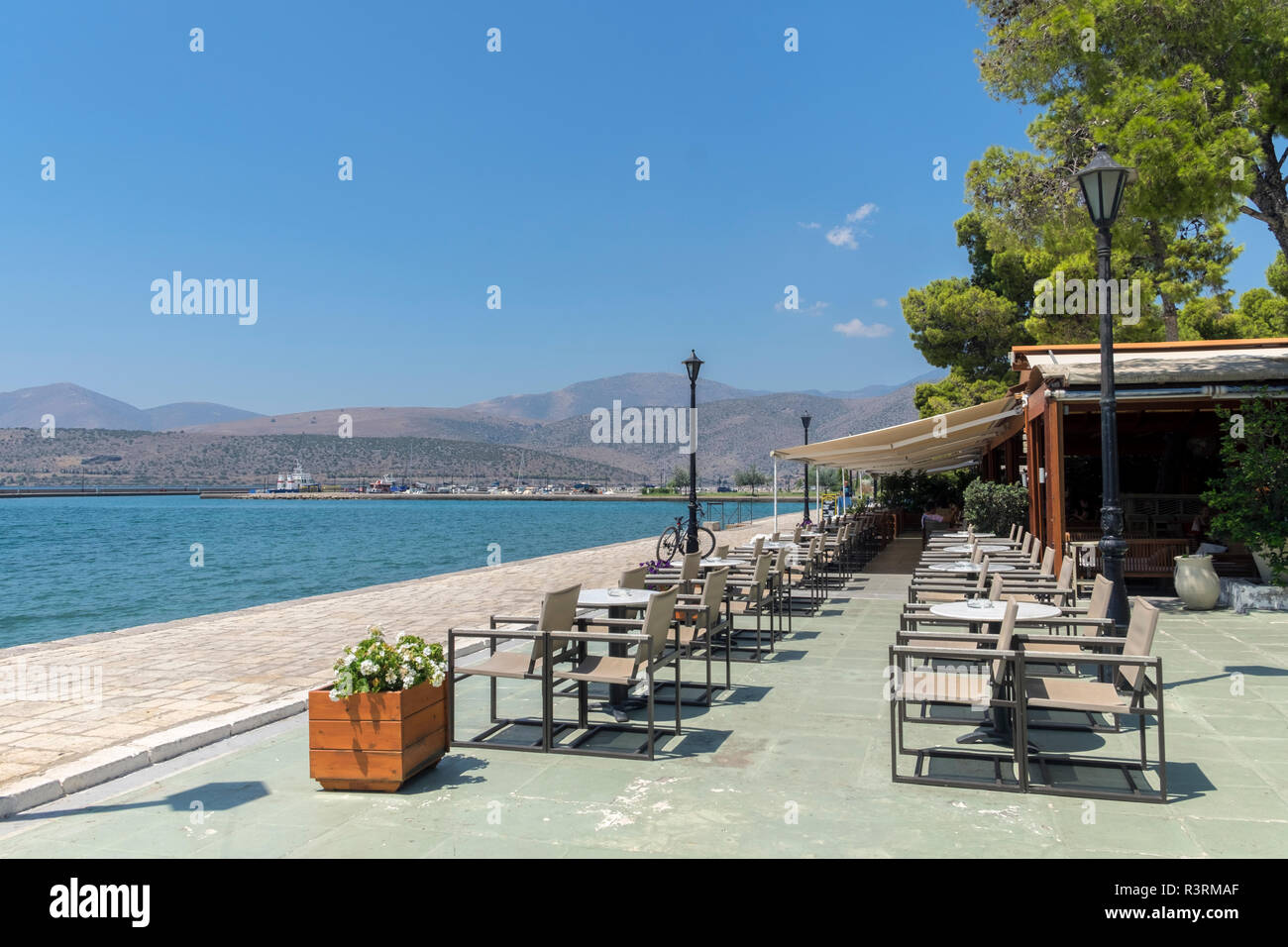 Molos Cafe, Gulf of Itea, Delphi, Greece Stock Photo