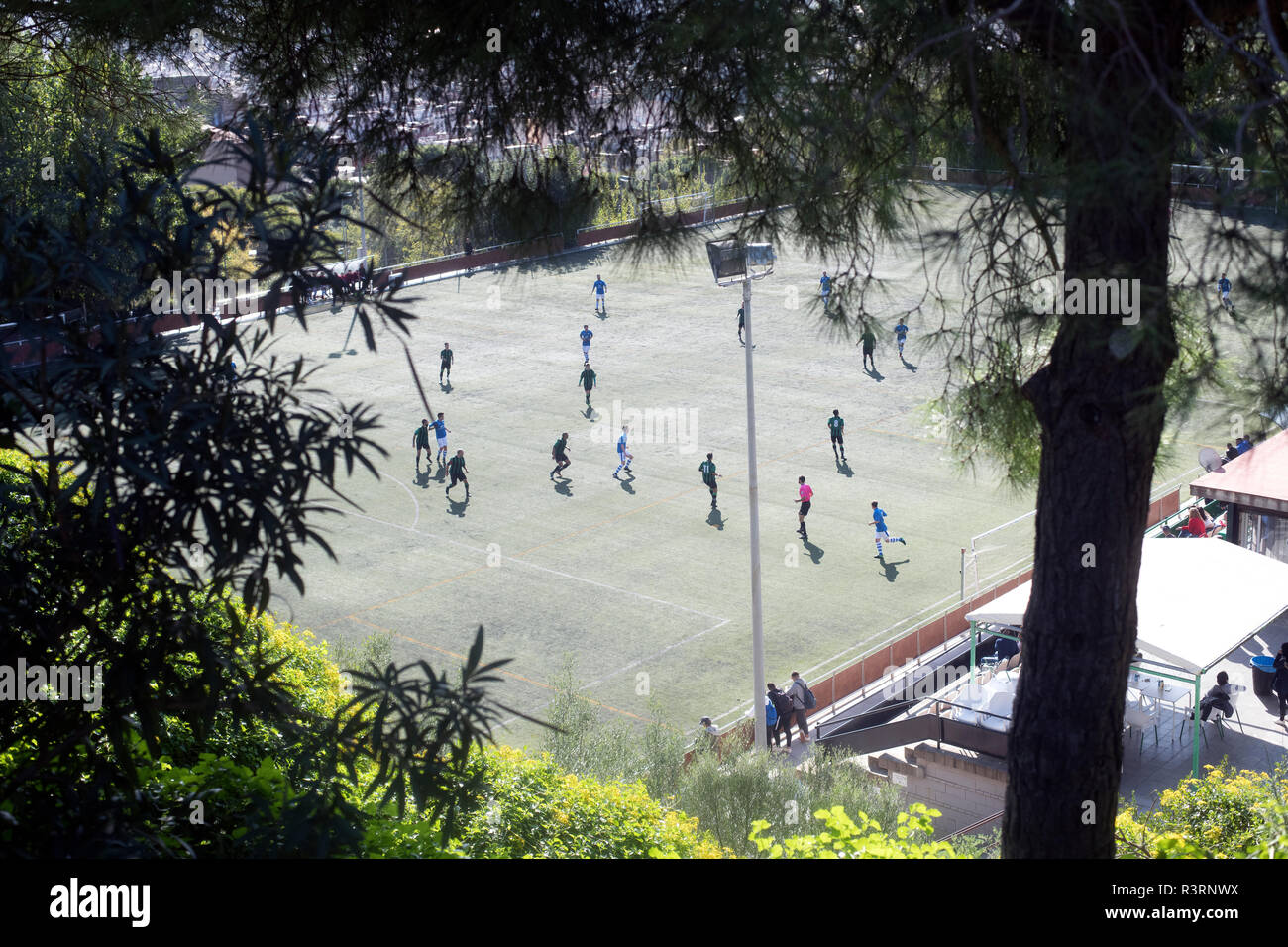 View of soccer game from Parc de la Ciutadella in Carcelona Stock Photo