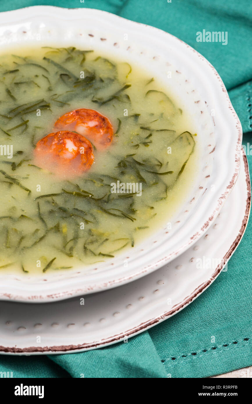 Caldo verde popular soup in Portuguese cuisine. traditional ingredients