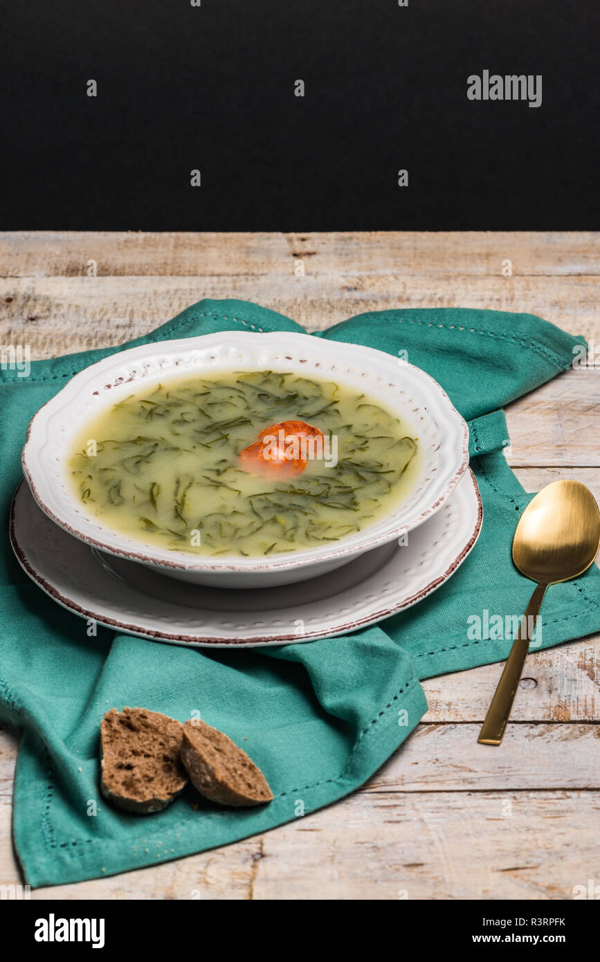 Caldo verde popular soup in Portuguese cuisine. traditional ingredients