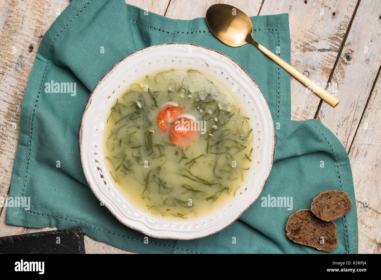 Caldo verde popular soup in Portuguese cuisine. traditional ingredients
