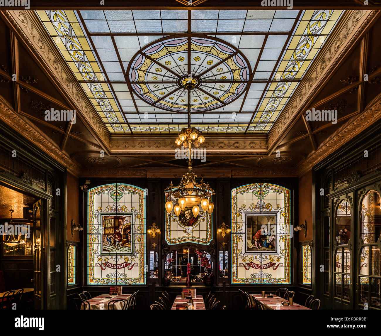 Decorated interior design of the brasserie Le Falstaff in old town Stock Photo