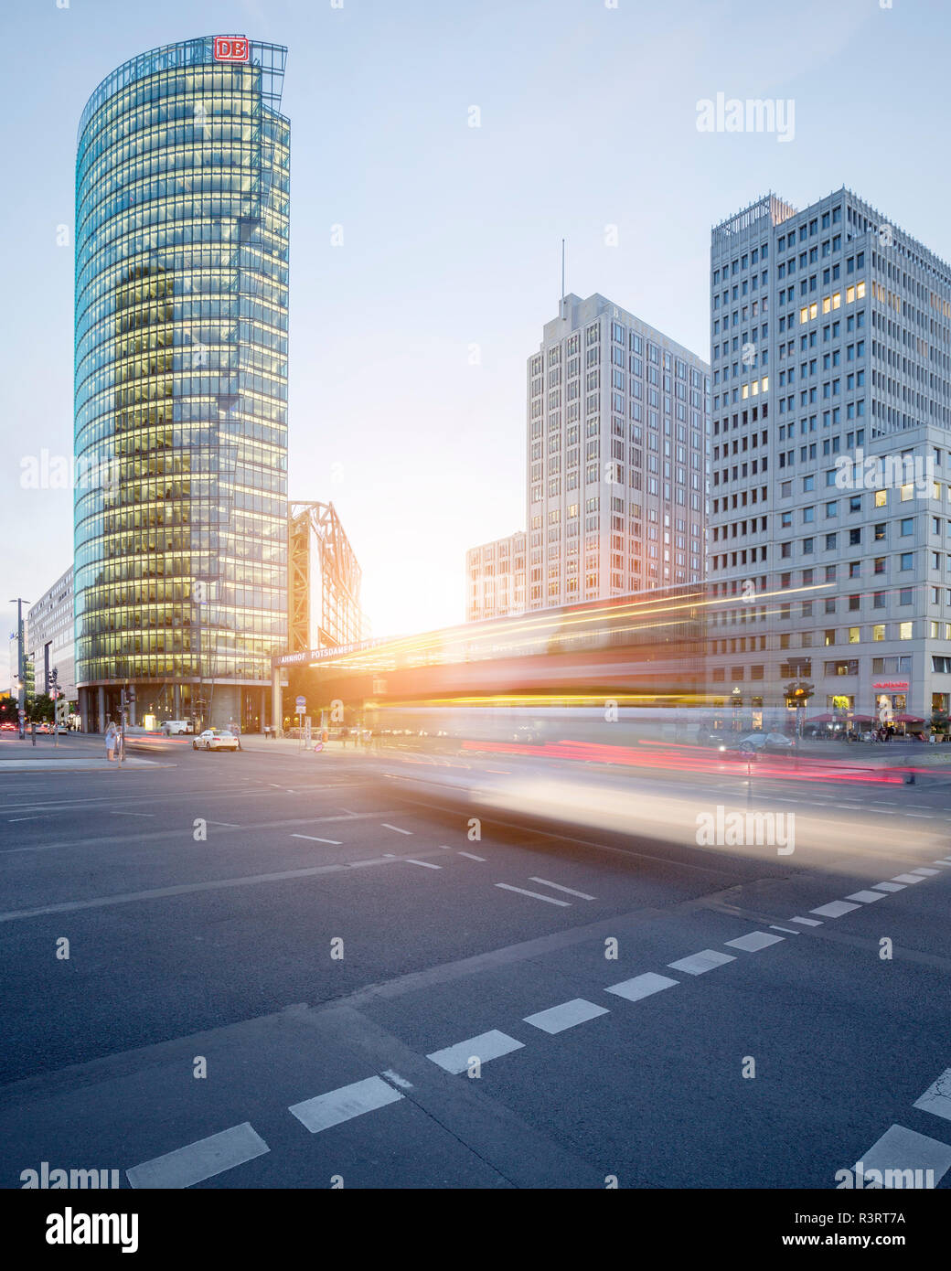 Germany, Berlin, crossroad at Potsdamer Platz at twilight Stock Photo