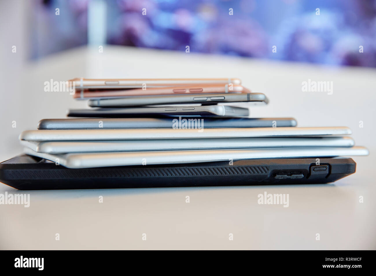 Stack of mobile devices Stock Photo