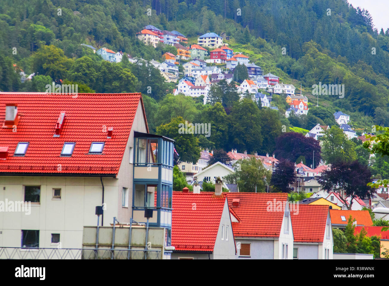 Entering Bergen from the west coast, homes, rooftops, this is the view ...