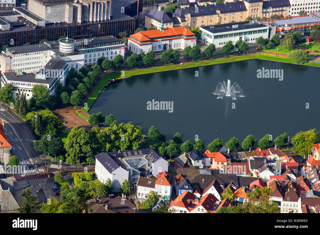 Lake located in Bergen in front of the Kode Art Museums Stock Photo