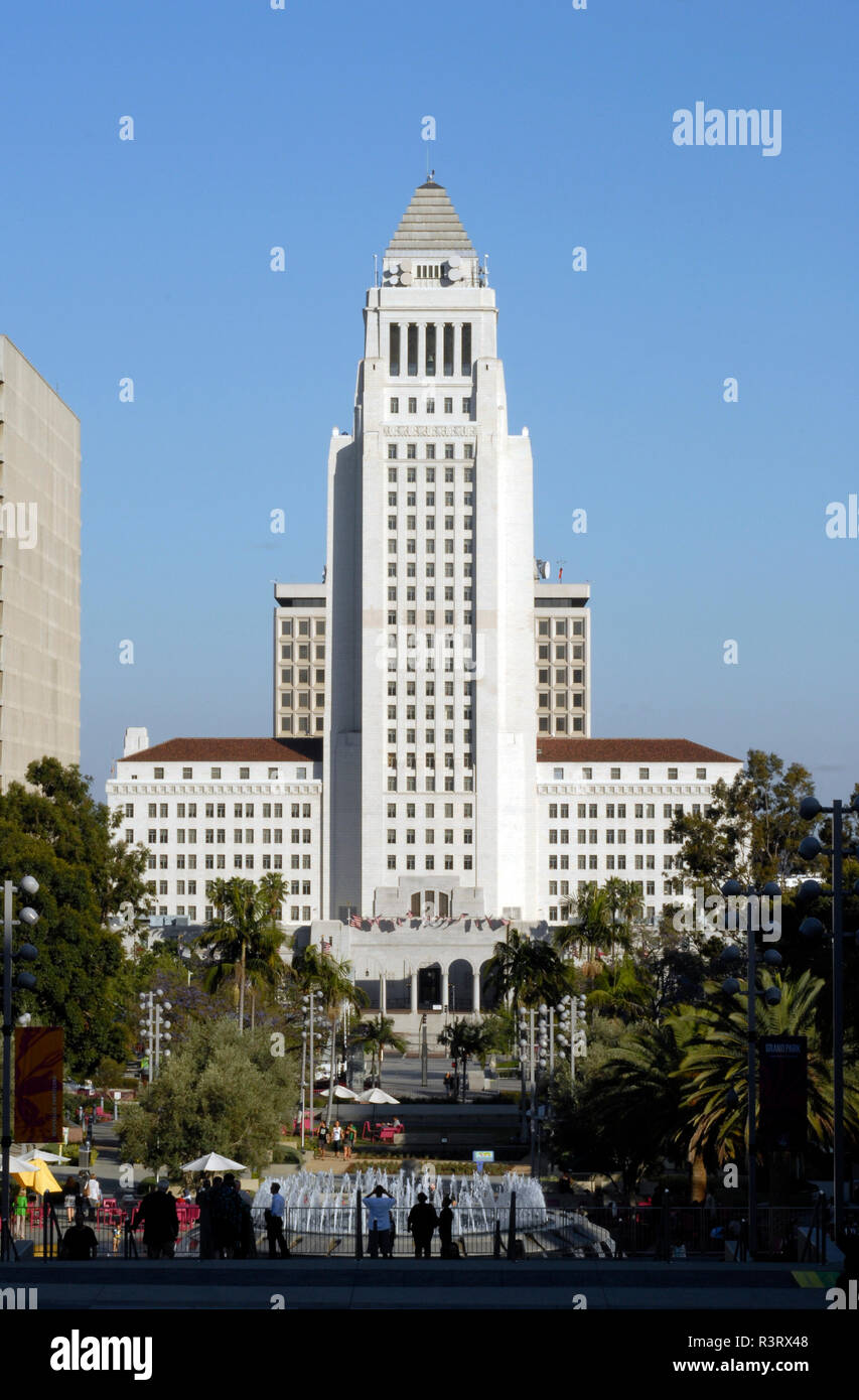 Completed in 1928, Los Angeles City Hall houses the offices of the mayor and city council, and has been featured in film and television productions. Stock Photo