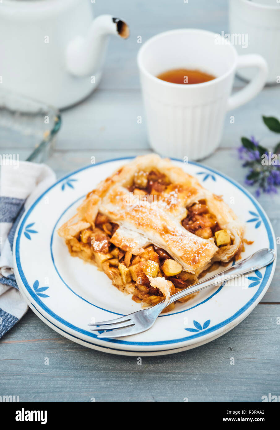 Piece of homemade apple tart on plate Stock Photo