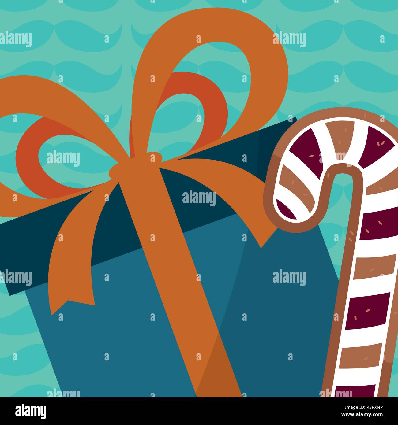 gift box and candy cane over blue background, vector illustration Stock
