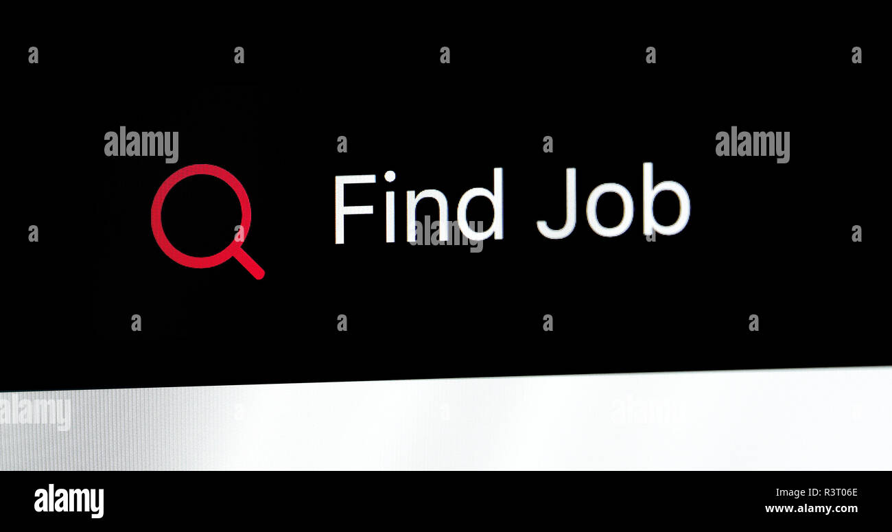 Words Find Job In Search Bar. Close Up View Of A Computer Monitor