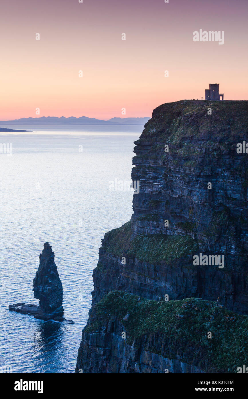 Ireland, County Clare, Cliffs of Moher, O'Brien's Tower, dusk Stock Photo