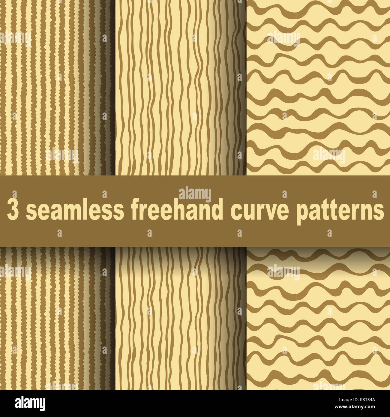 3 seamless freehand curve patterns. Stock Vector