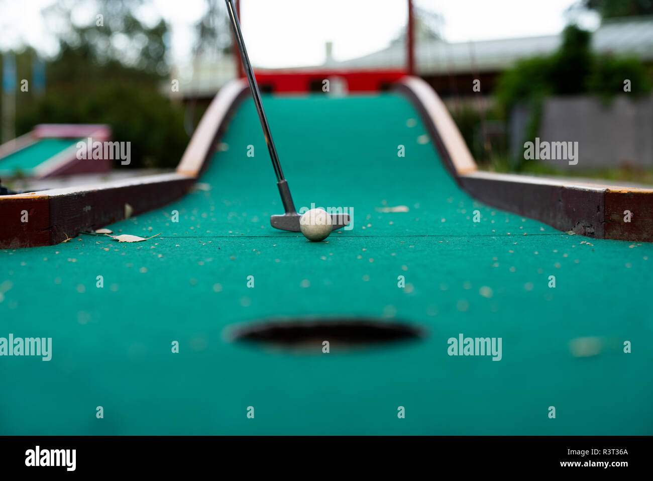 Ball and club playing miniature golf Stock Photo