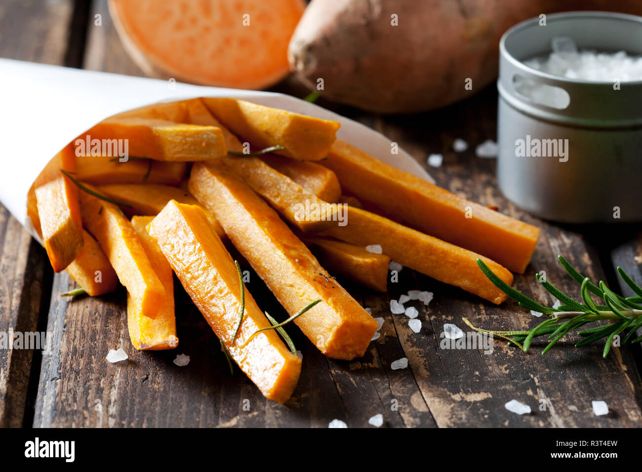 Sweet potato fries with rosmary Stock Photo