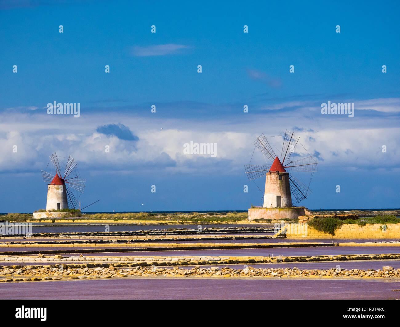 Pans of Trapani with windmills Stock Photo