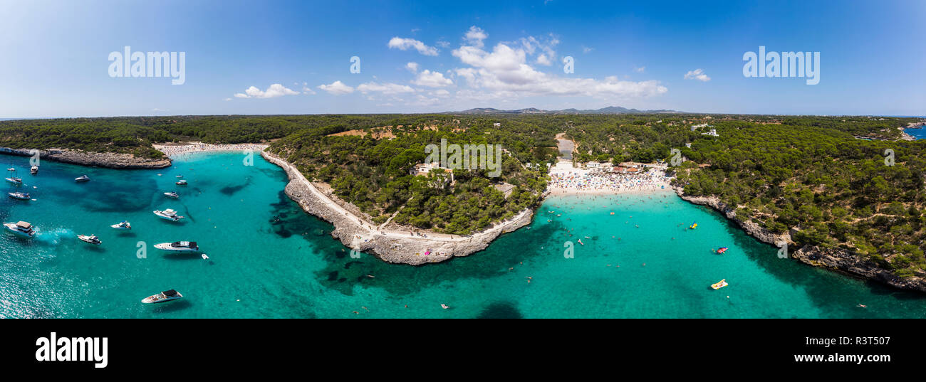 spain, Balearic Islands, Mallorca, Aerial view of Cala Mondrago and Playa Mondrago, Mandrago Nature Park Stock Photo