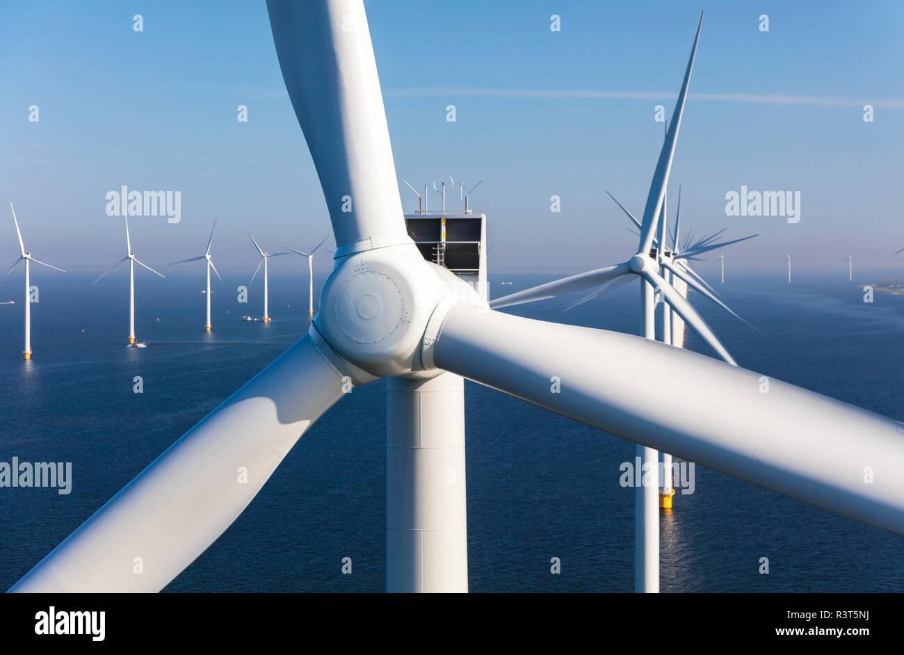 Aerial view of wind turbines at sea, North Holland, Netherlands Stock ...