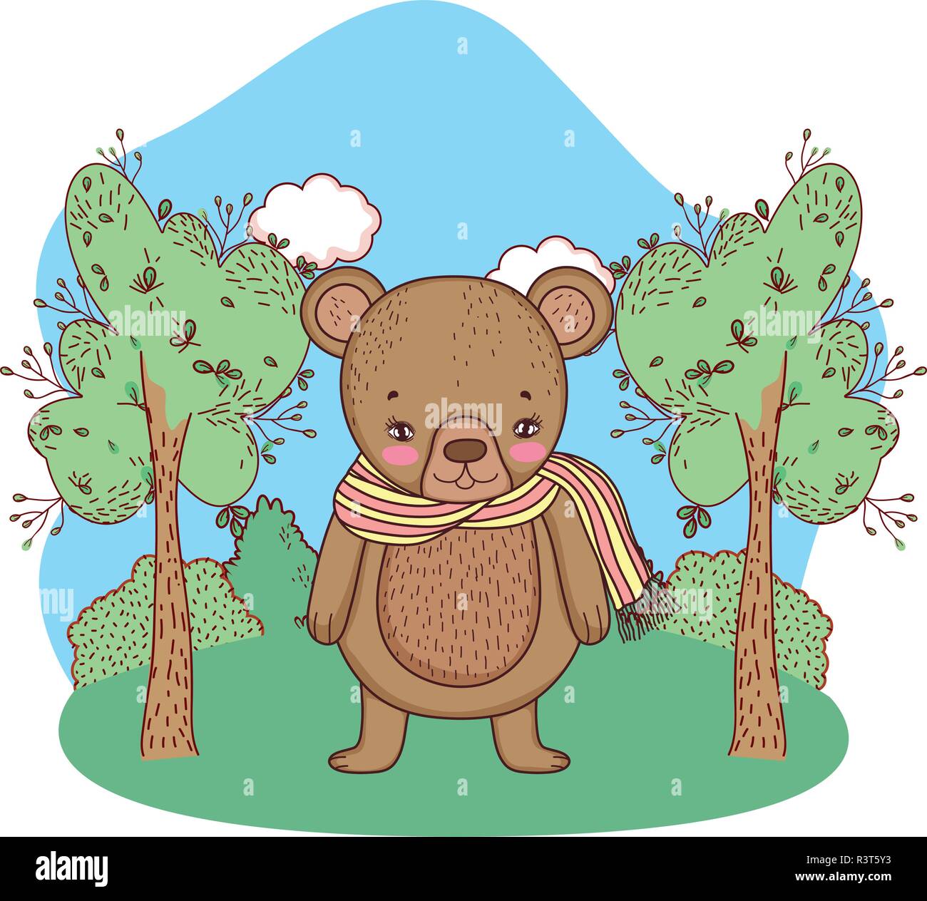cute little bear with scarf in the camp vector illustration design ...