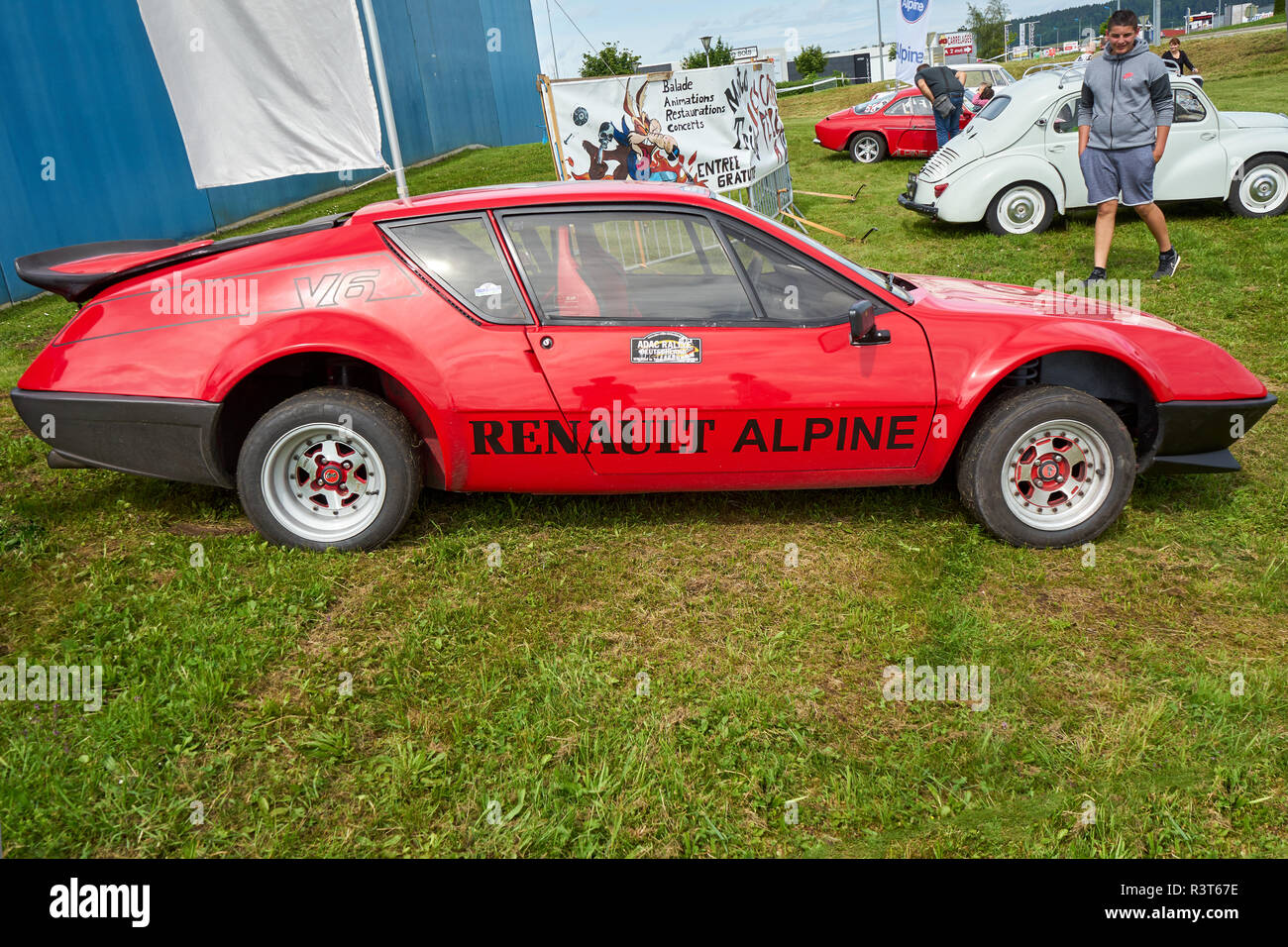 Houtaud/Franche Comté/France/June 2018 : Red 1970s Renault Alpine A310 Parks At Oldtimer Car Rallye Stock Photo