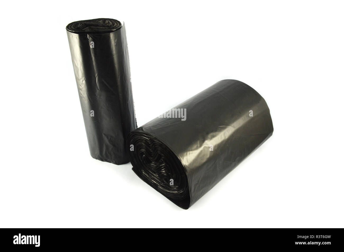 black roll of plastic garbage bags isolated on white Stock Photo - Alamy