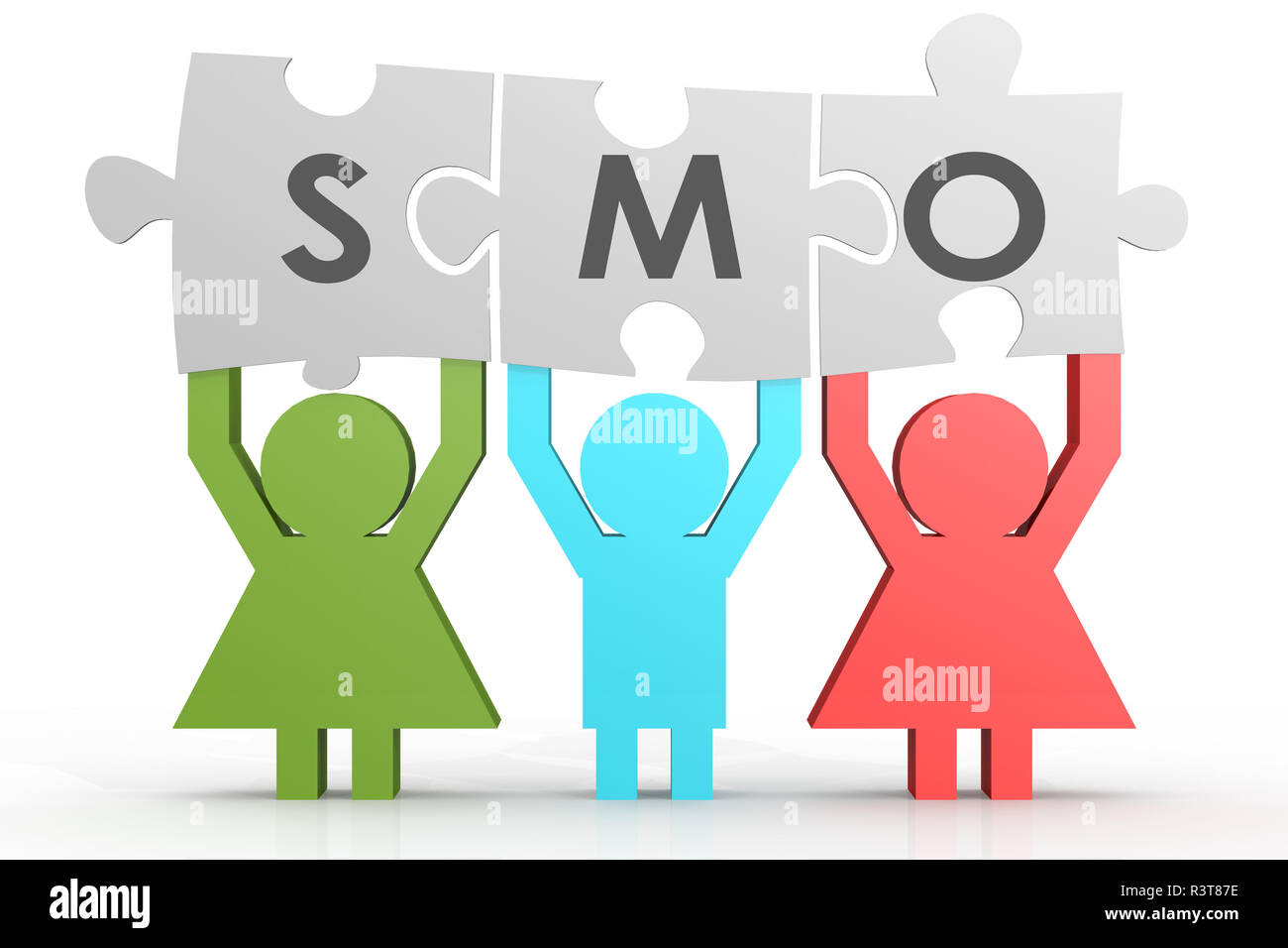SMO - Social Media Optimization puzzle in a line Stock Photo