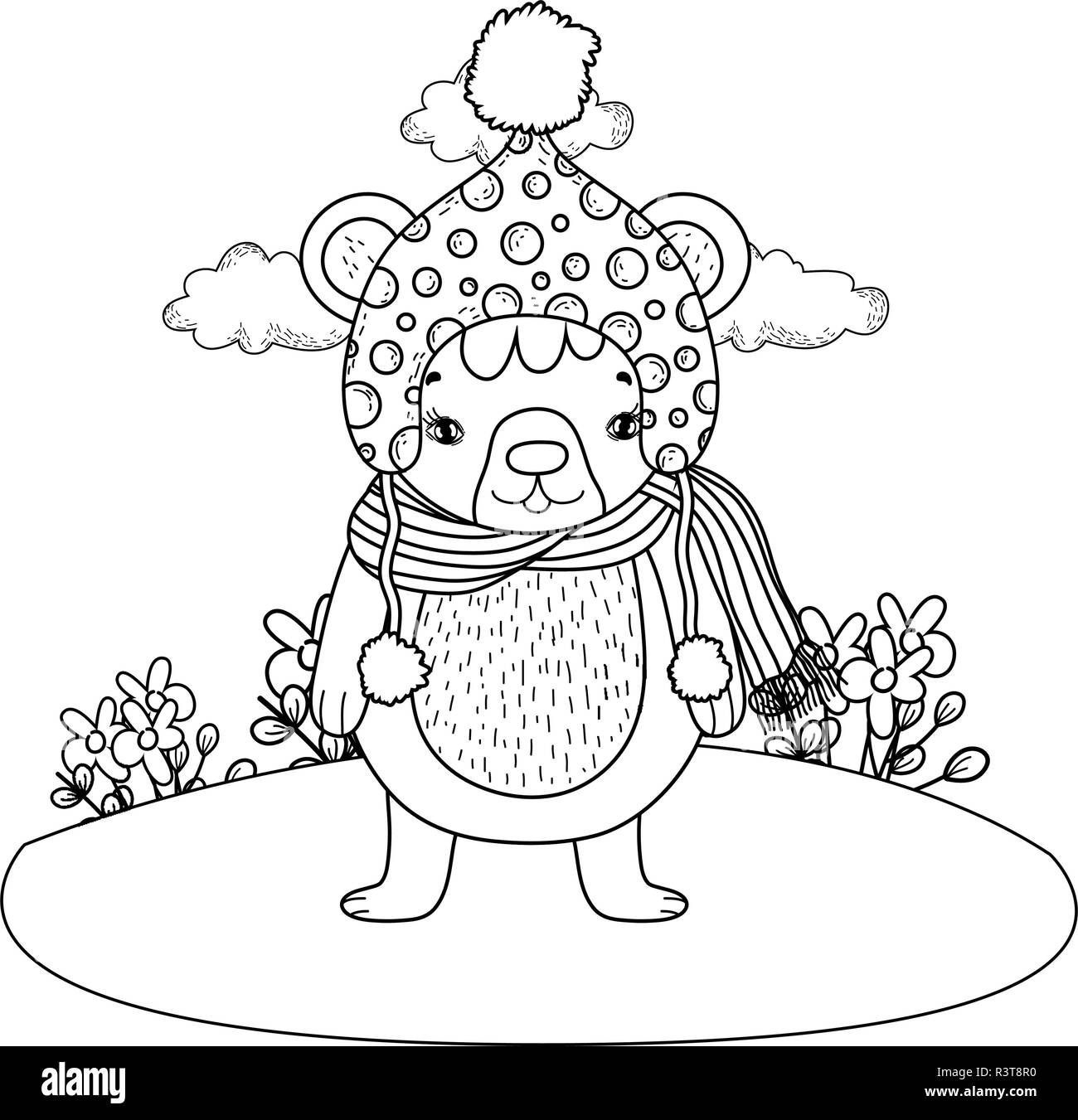 cute little bear with hat in the camp vector illustration design Stock ...