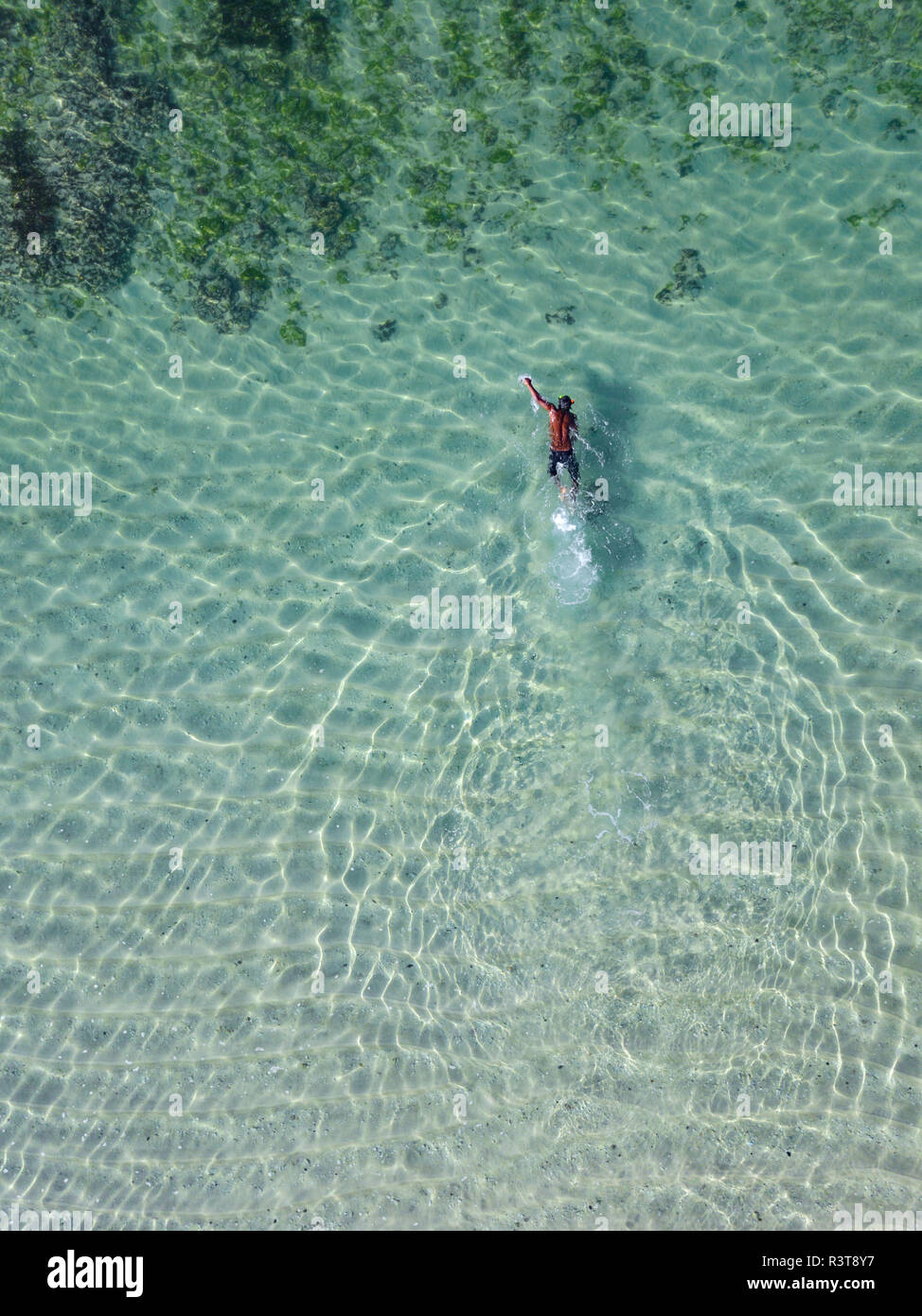 Indonesia, Bali, Aerial view of snorkeler Stock Photo