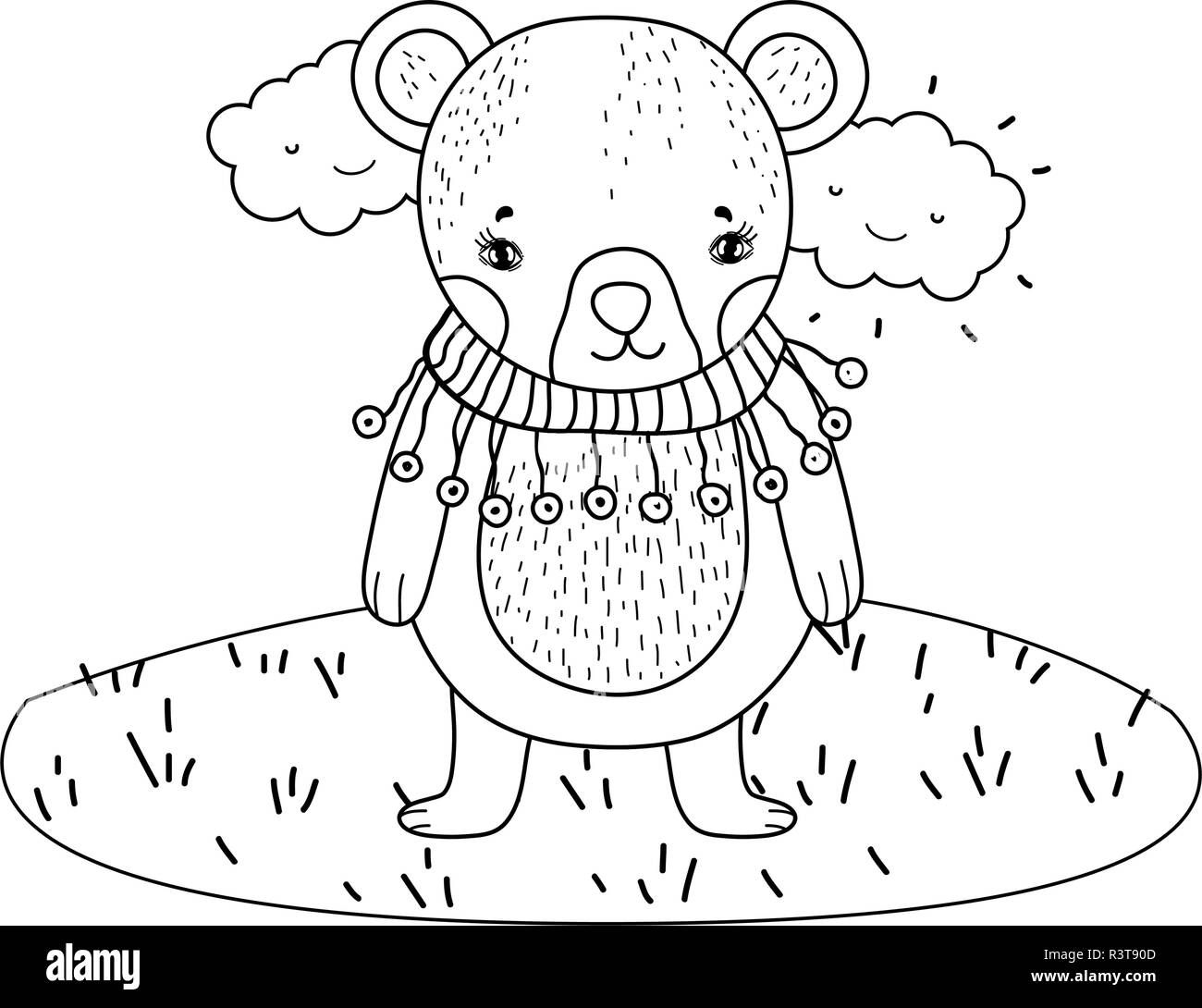 cute little bear with scarf in the camp vector illustration design ...