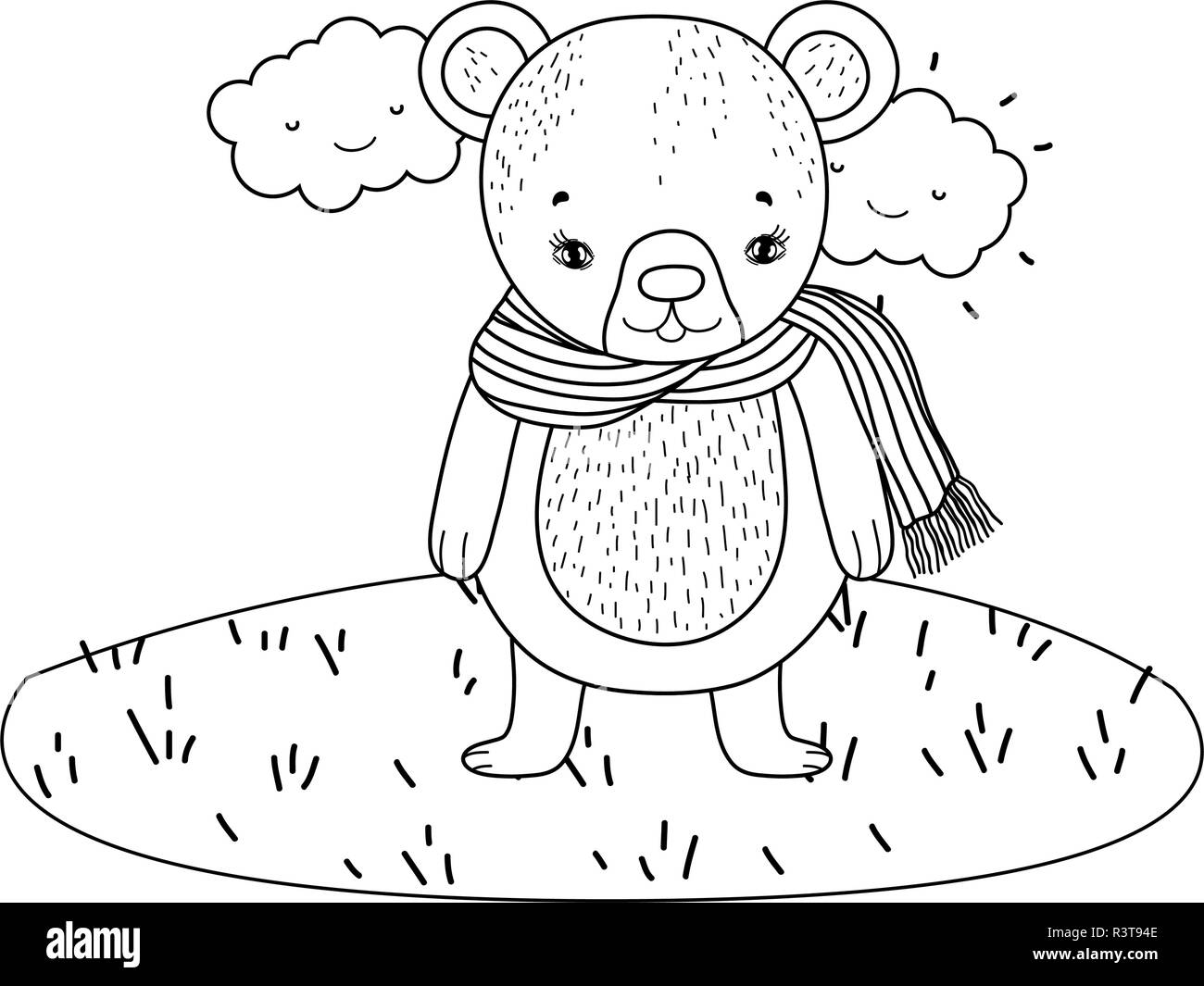 cute little bear with scarf in the camp vector illustration design ...