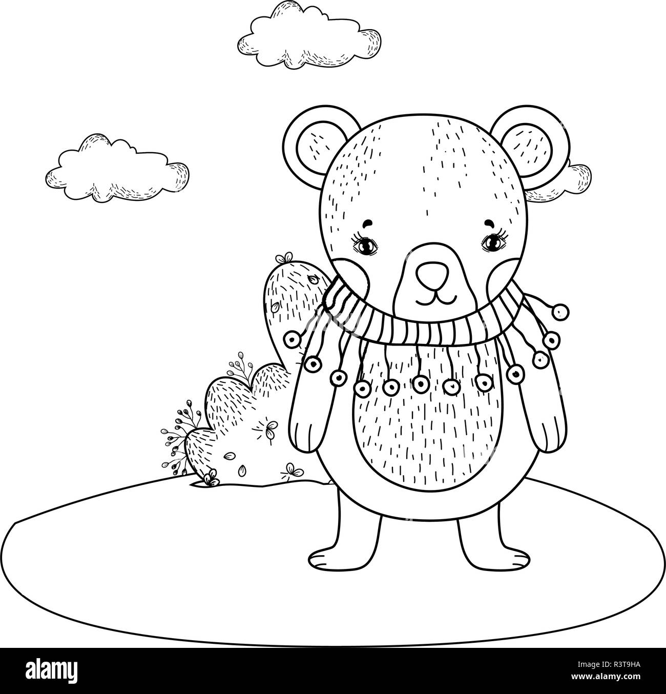 cute little bear with scarf in the camp vector illustration design ...