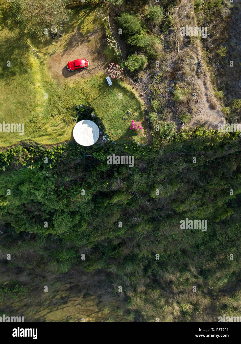 Indonesia, Bali, Aerial view of Nyang Nyang beach, VW beetle and observation point Stock Photo