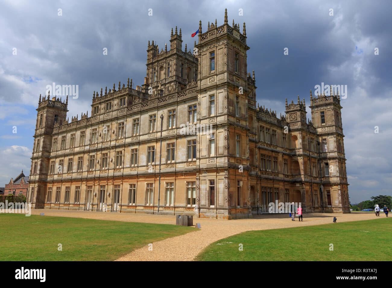 England, Hampshire. Highclere Castle. Jacobethan style country house, seat of the Earl of Carnarvon. Setting of Downton Abbey. Stock Photo