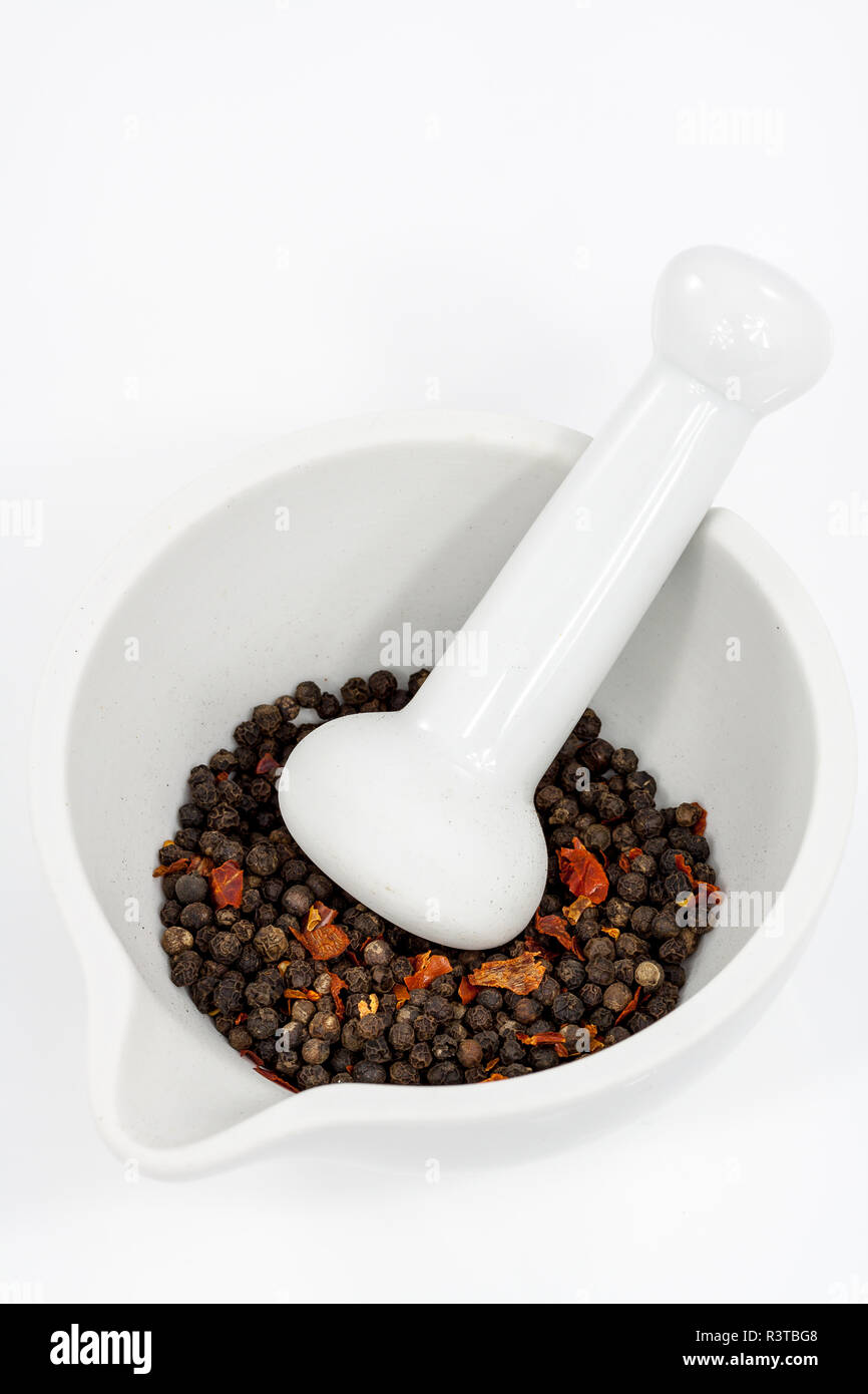 pepper and chilli in a mortar Stock Photo