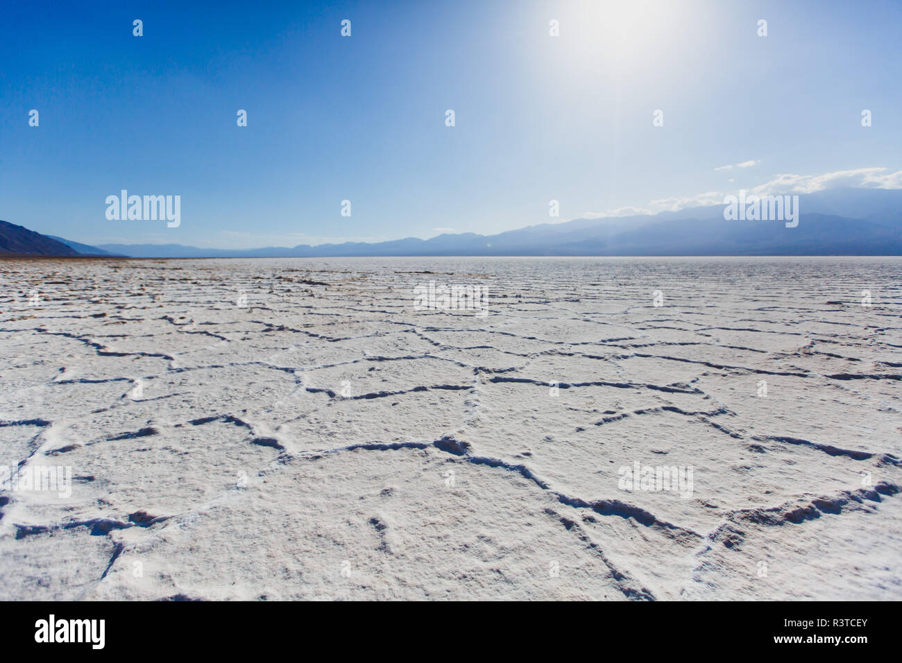 Vibrant view of Badwater basin, endorheic basin in Death Valley National Park, Death Valley, Inyo County California, USA Stock Photo