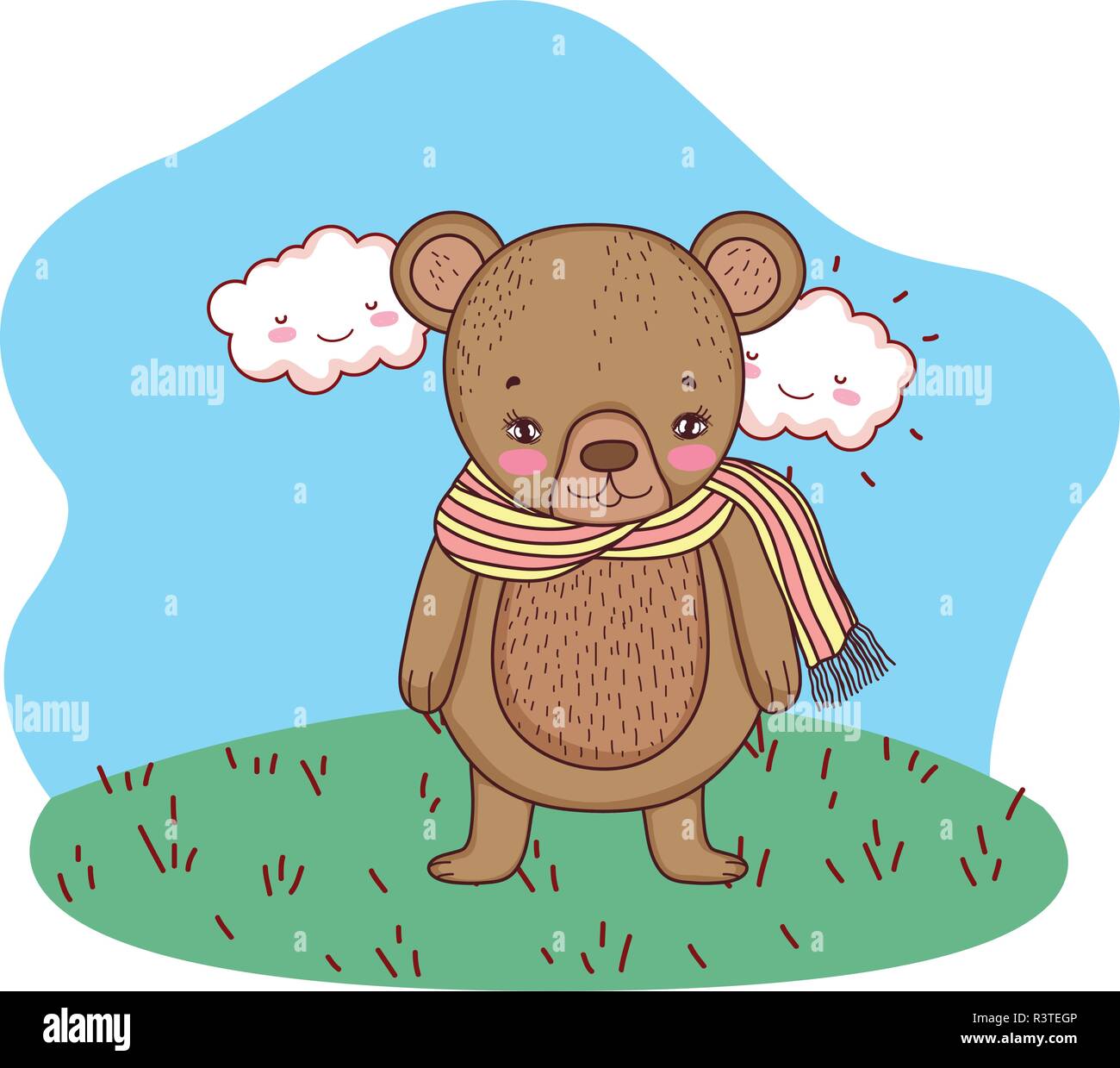 cute little bear with scarf in the camp vector illustration design ...