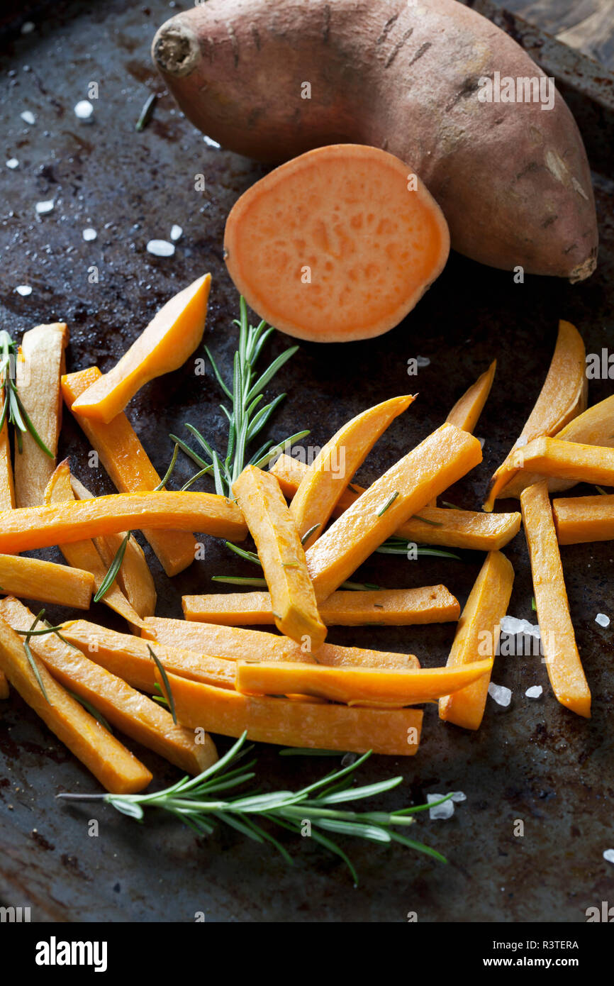 Preparing sweet potato fries Stock Photo