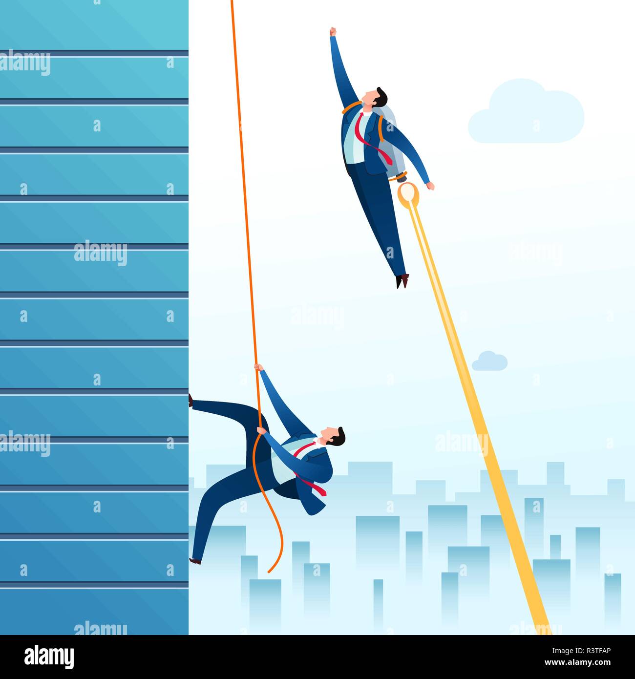 young businessman with a rocket leaving behind his rival Stock Vector ...