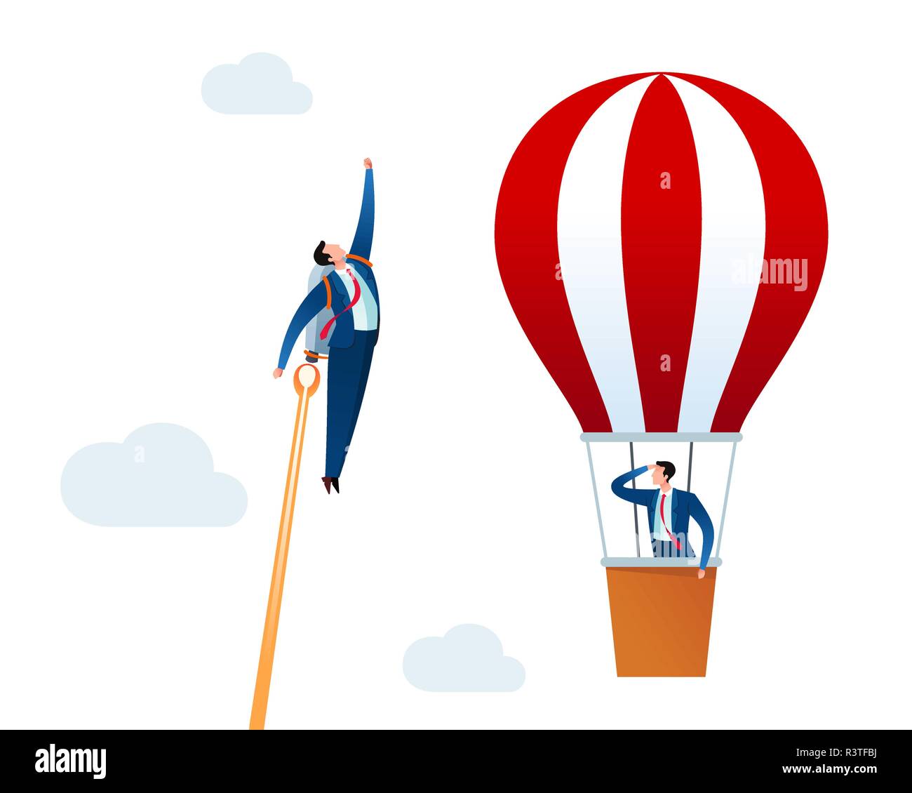 young businessman with a rocket leaving behind his rival Stock Vector ...