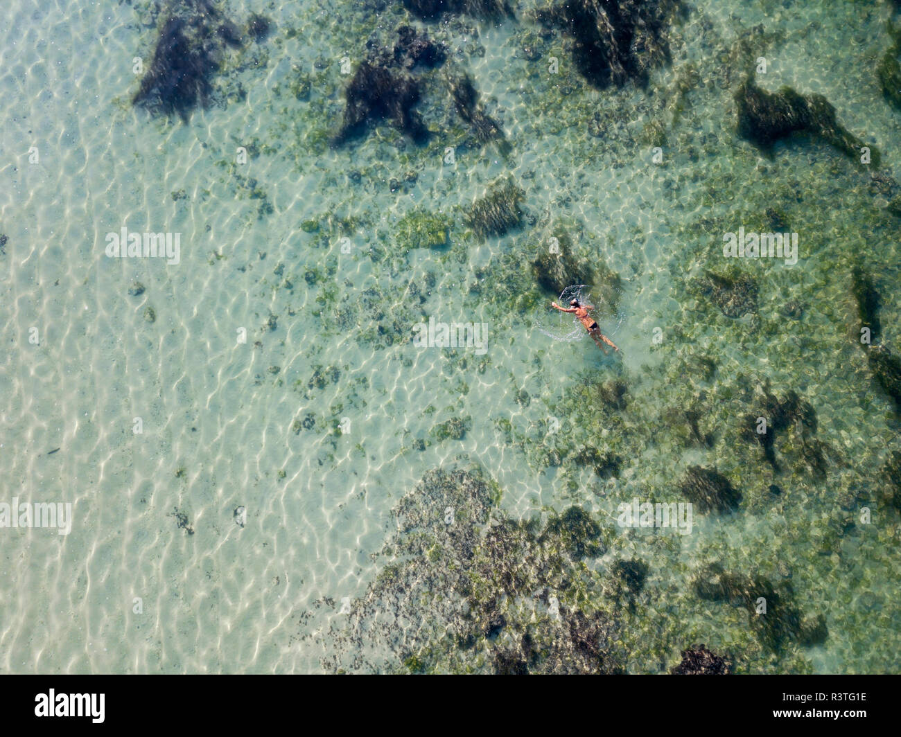 Indonesia, Bali, Aerial view of snorkeler Stock Photo