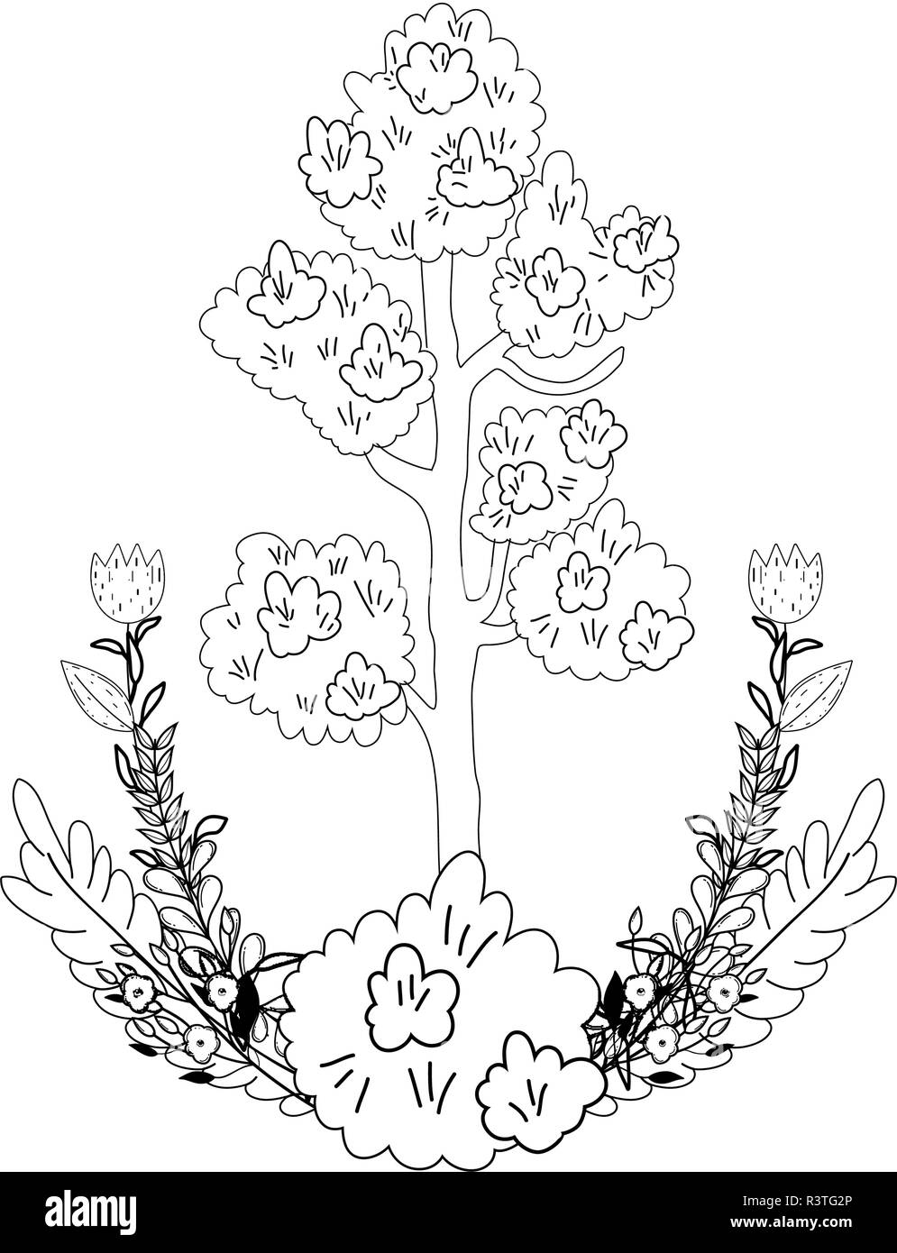 tree plant with flowers garden vector illustration design Stock Vector ...