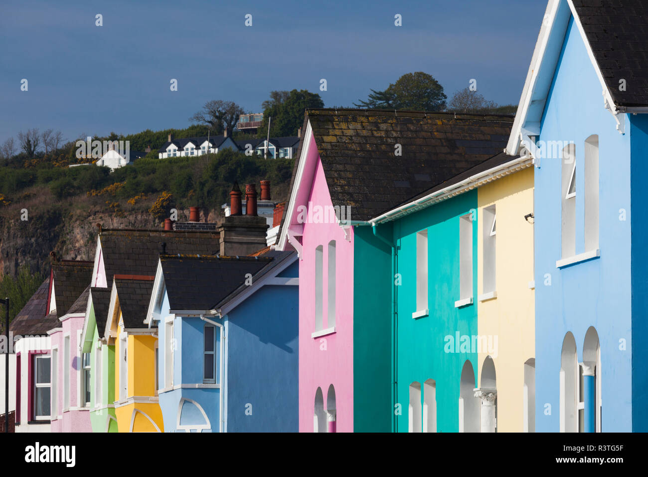 UK, Northern Ireland, County Antrim, Whitehead, colorful houses Stock