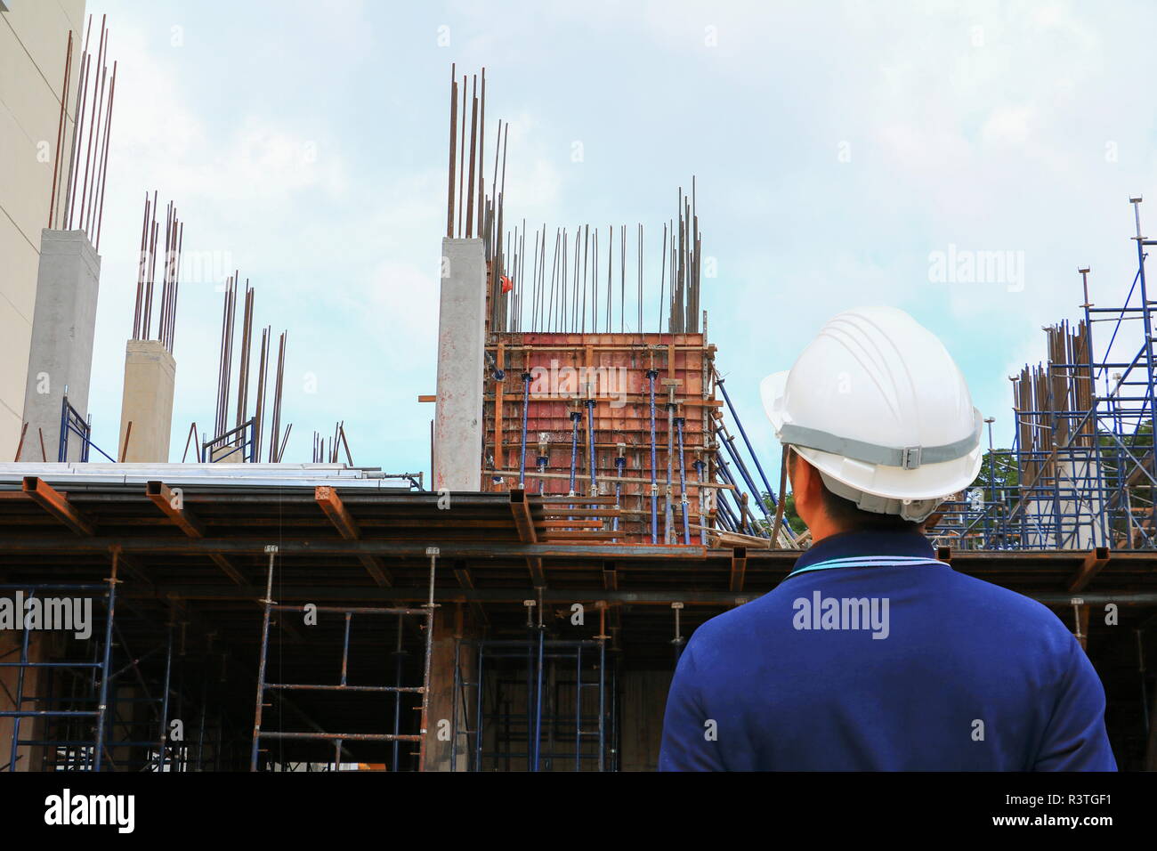 architect engineer check workflow construction in building site Stock ...