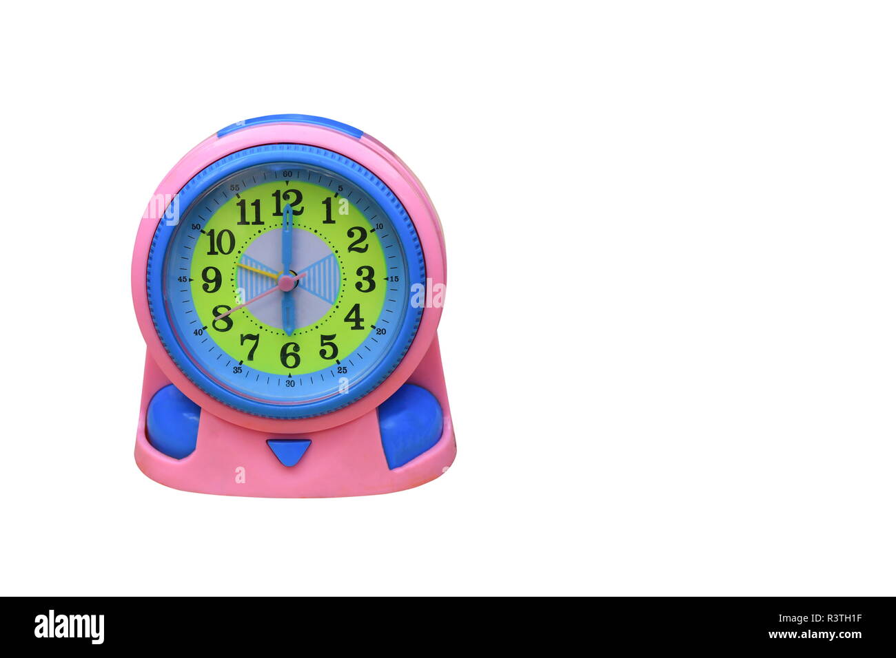 alarm clock blue on white background Stock Photo - Alamy