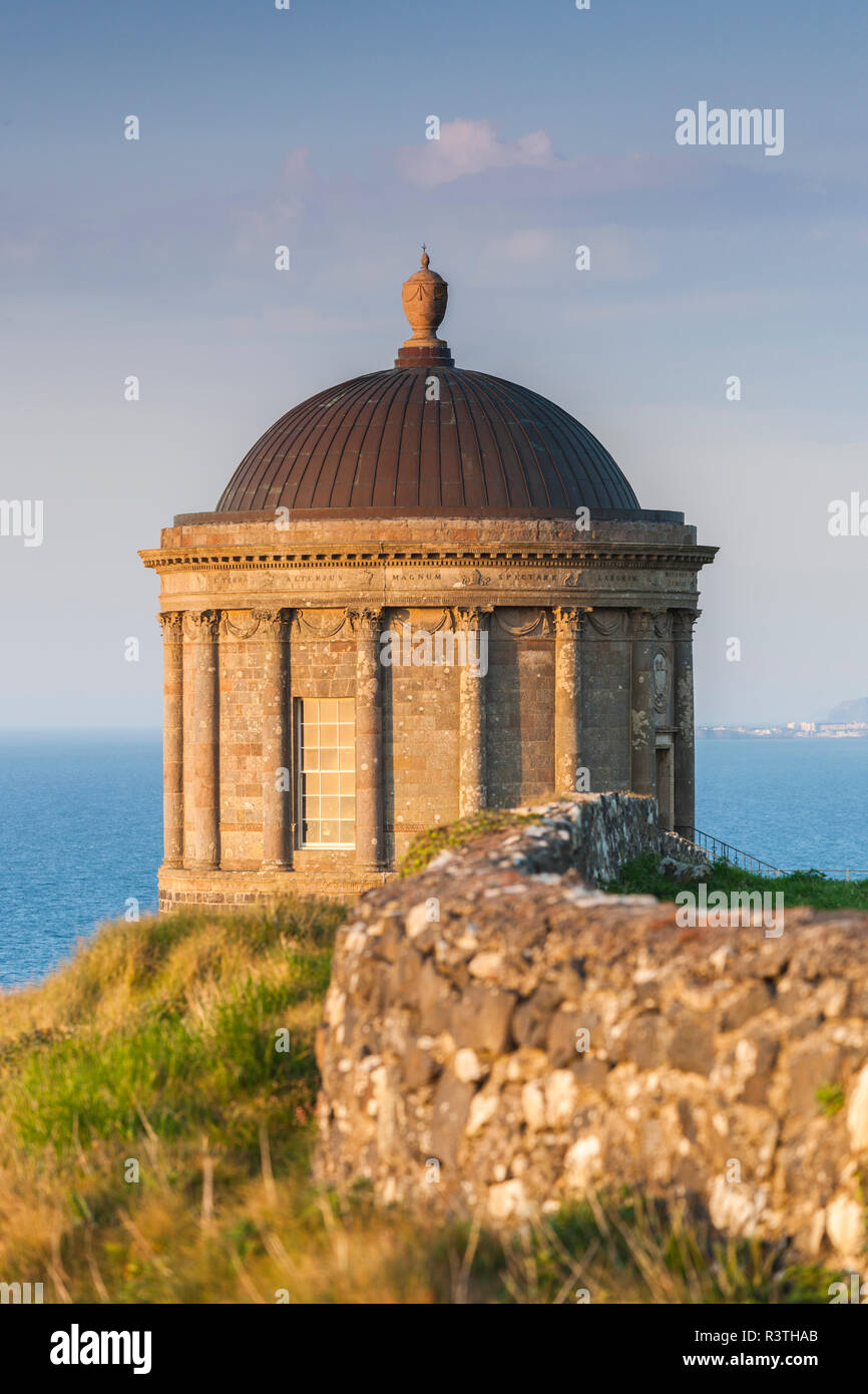 UK, Northern Ireland, County Londonderry, Downhill Demesne, Mussenden Temple, former estate library, sunset Stock Photo