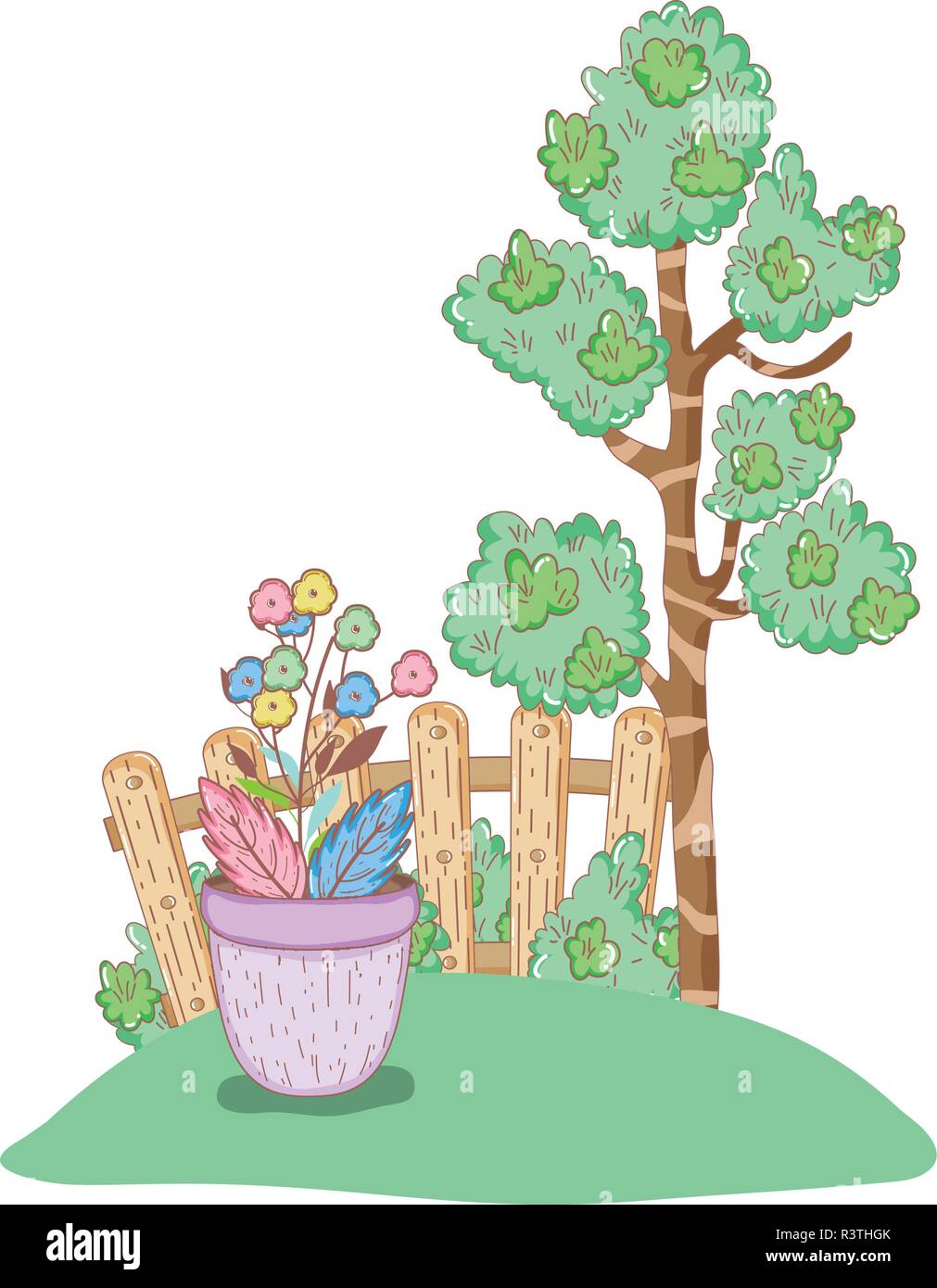 tree plant with flowers garden vector illustration design Stock Vector ...